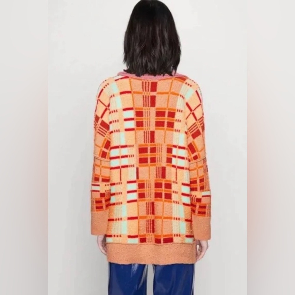Free People Ruben Pullover Sweater Orange Plaid Oversized Boho Size M - Picture 4 of 10